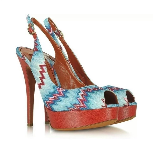 Missoni Platform Peep Toe Sling Back Zig Zag Heel - Picture 1 of 8